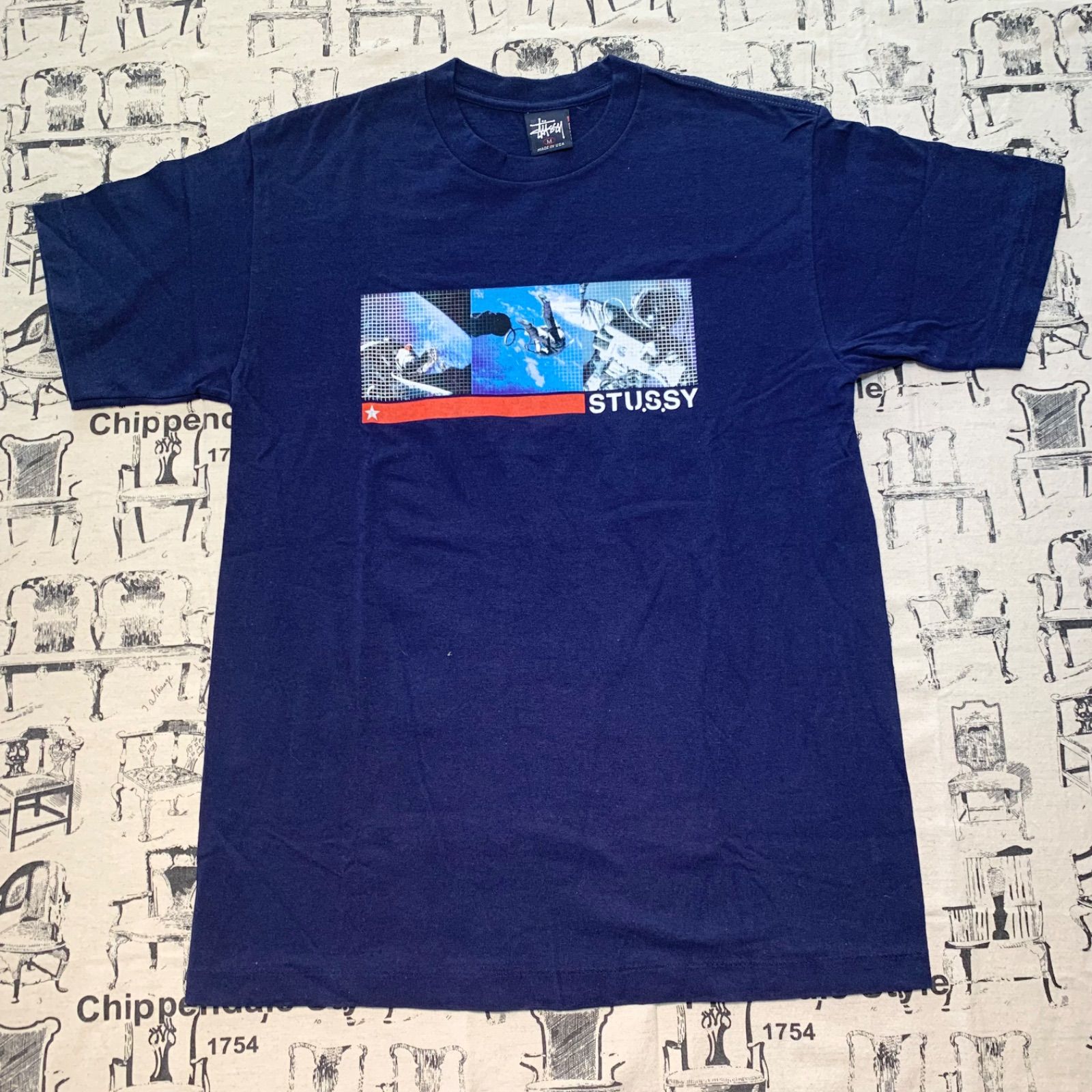 NO.20 90s OLD STUSSY 紺タグ 宇宙プリントTシャツ ネイビー M