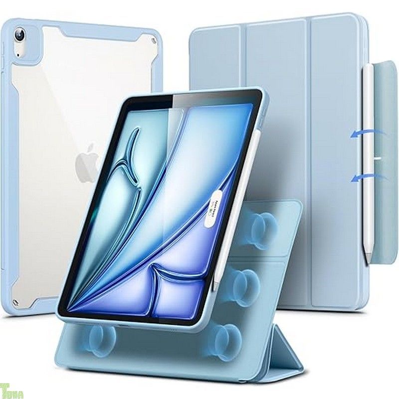 スカイブルー ESR iPad Air 11インチ ケース (M3/M2、2025/2024) iPad Air 第5/4世代 ケース(2022/2020)専用 Pencilホルダー付き 取り外し可能マグネットカバー 縦置き/横置きスタンド Pencil