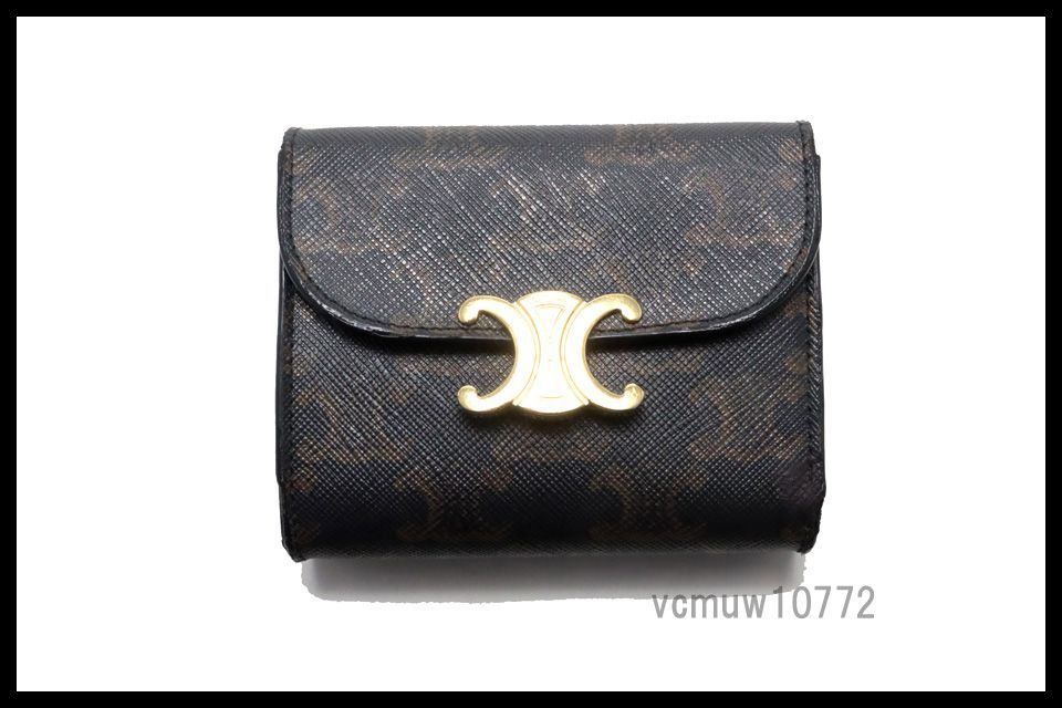 美品✨️ セリーヌ 折り財布 トリオンフ フラップ ウォレット 希少美中古□CELINE トリオンフ スモールフラップウォレット