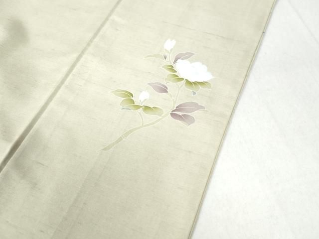 平和屋着物○十日町友禅作家 越村幸雪 訪問着 白山紬 枝花文 練色 正絹