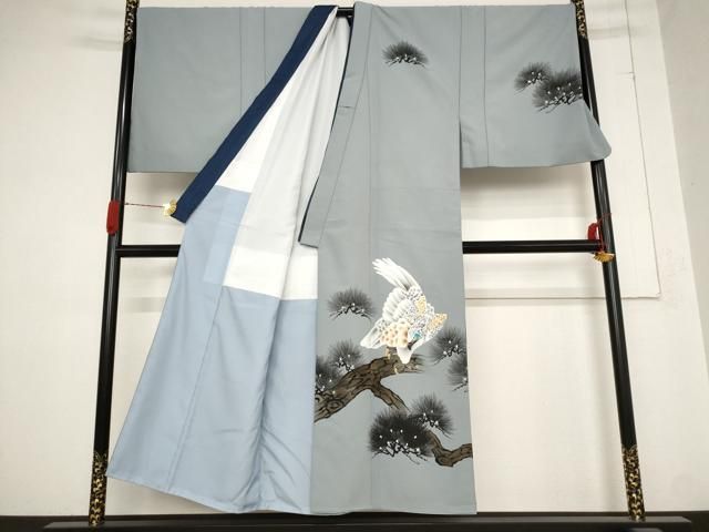 平和屋着物 男性 訪問着 枝松文 鷹 洗える着物 st