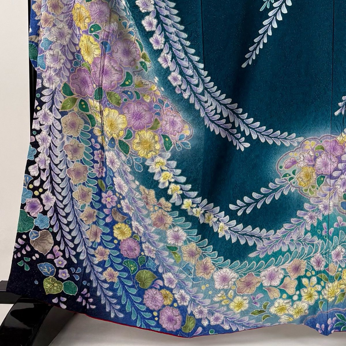 振袖 身丈163cm 裄丈66.5cm M 袷 小寺義一 辻が花 金通し ぼかし 青緑 正絹