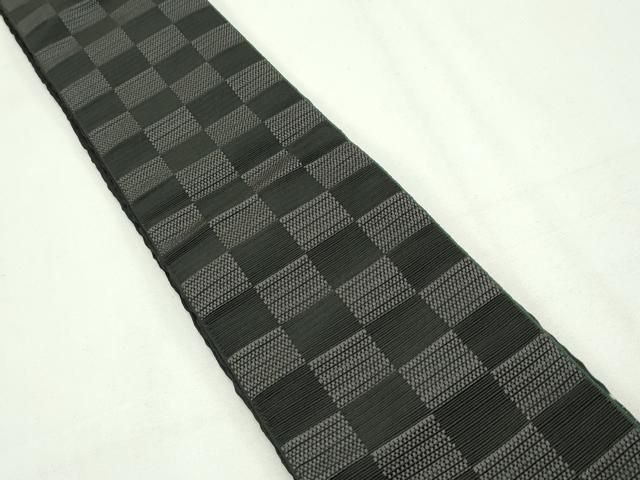 平和屋本店■極上　男性　両面　角帯　魚　市松文様　黒地　銀糸　逸品　CZAA2095s5 平和屋本店□極上 男性 両面 角帯 魚 市松文様 黒地 銀糸 逸品