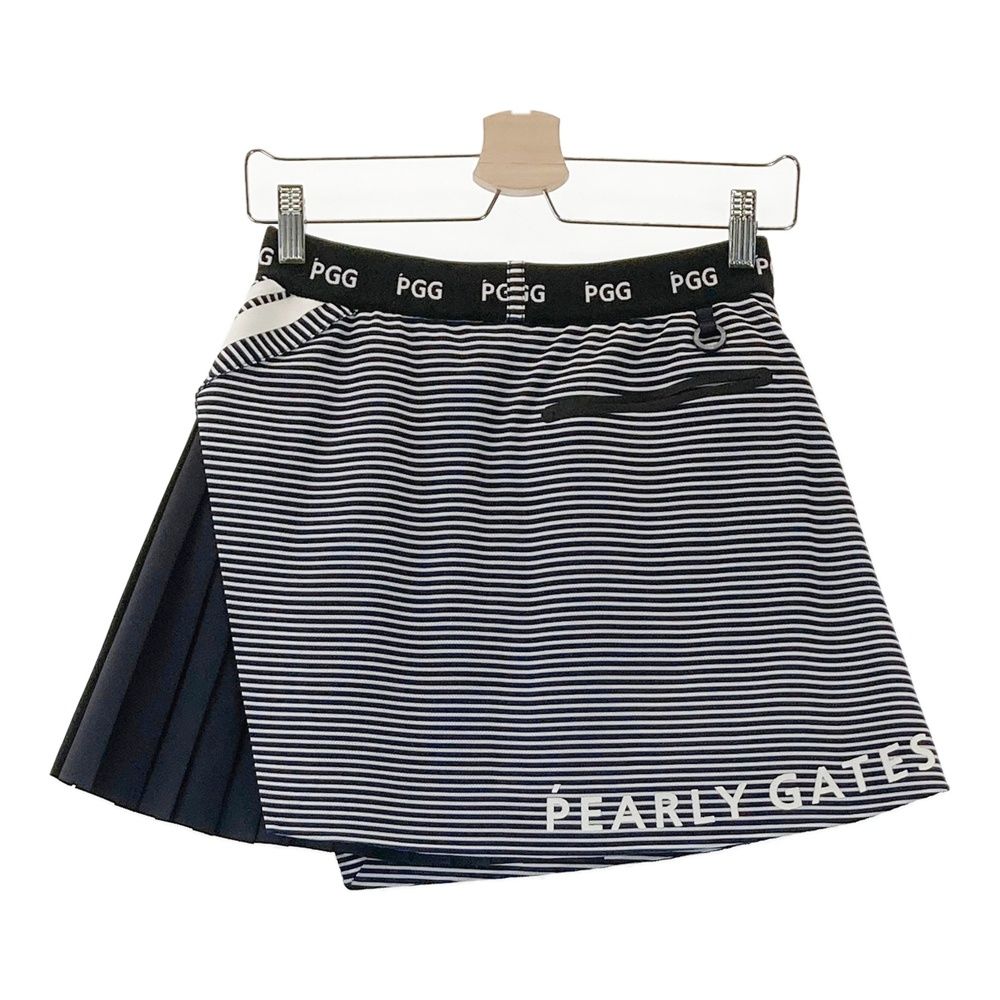 サイズ：00 PGG PEARLY GATES パーリーゲイツ  裏地付 プリーツスカート ボーダー柄 ネイビー系 [240101405293] ゴルフウェア レディース ストスト サイズ：00 PGG PEARLY GATES パーリーゲイツ 裏地付 プリーツ