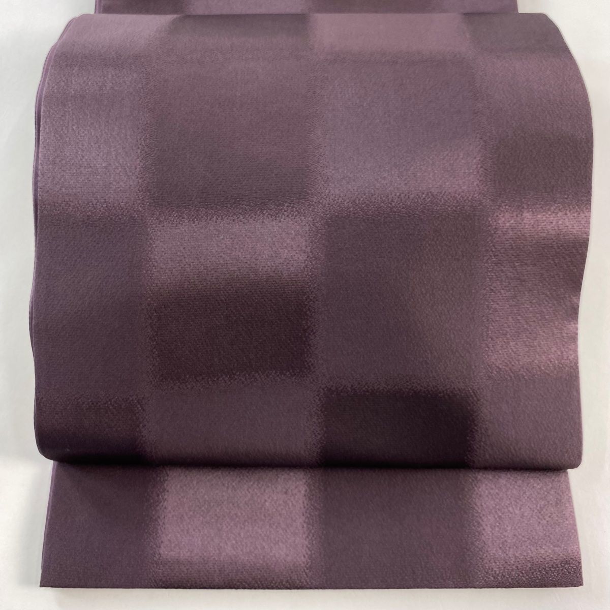 袋帯 松井青々 落款 市松 茶紫 全通 正絹