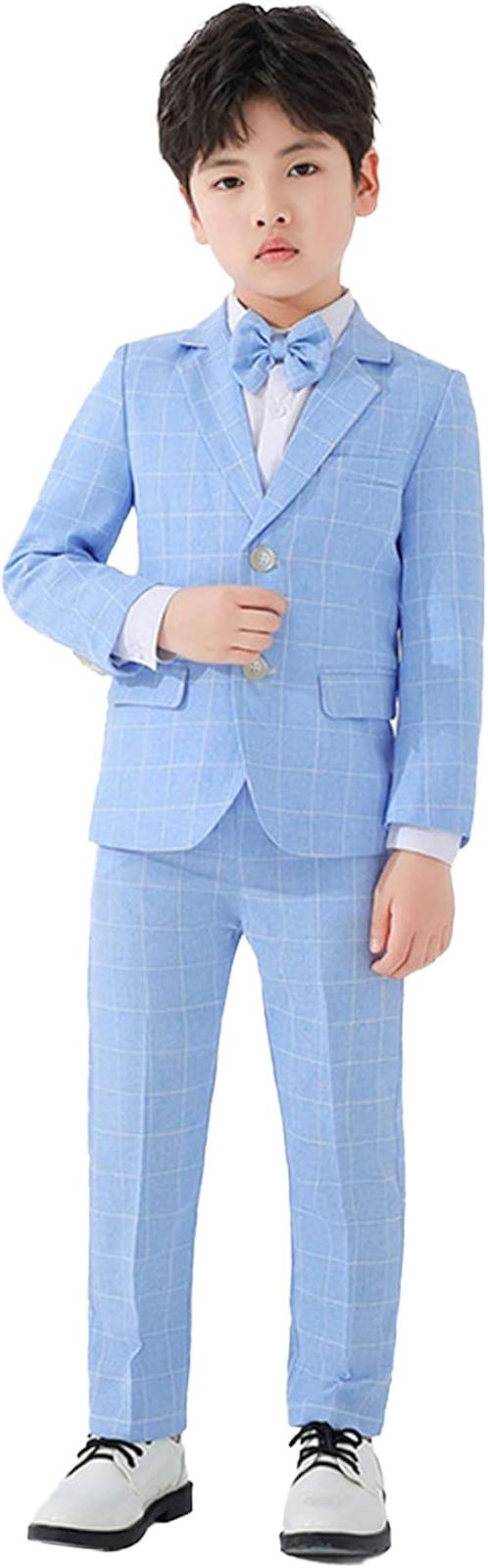 LOLANTA キッズ スーツ 男の子 フォーマル 子供服 3点セット ジャケット ズボン 蝶ネクタイ チェック柄 入学式 卒業式 入園式 結婚式 発表会 七五三( ブルー，  110)