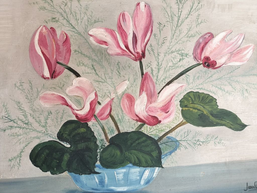 フランス アンティーク 手書き絵 花瓶 木製 額 フレーム フランス アンティーク 手書き絵 花瓶 木製 額 フレーム