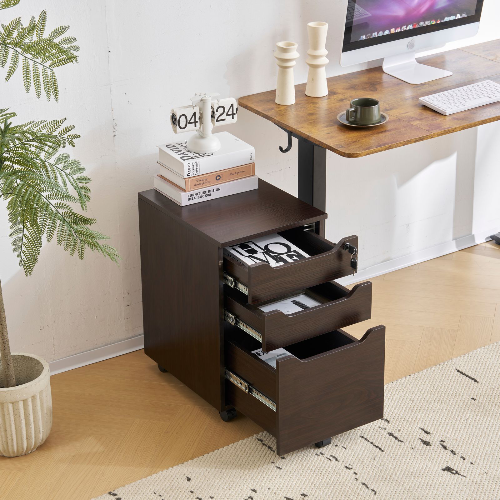 人気商品】デスクワゴン サイドワゴン ラック 鍵付き キャスター付き