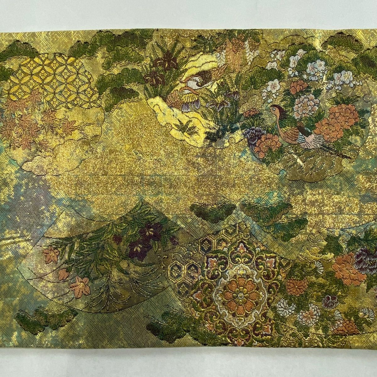 袋帯 美品 秀品 几帳 花鳥 金糸 箔 金色 お太鼓柄 正絹 【中古