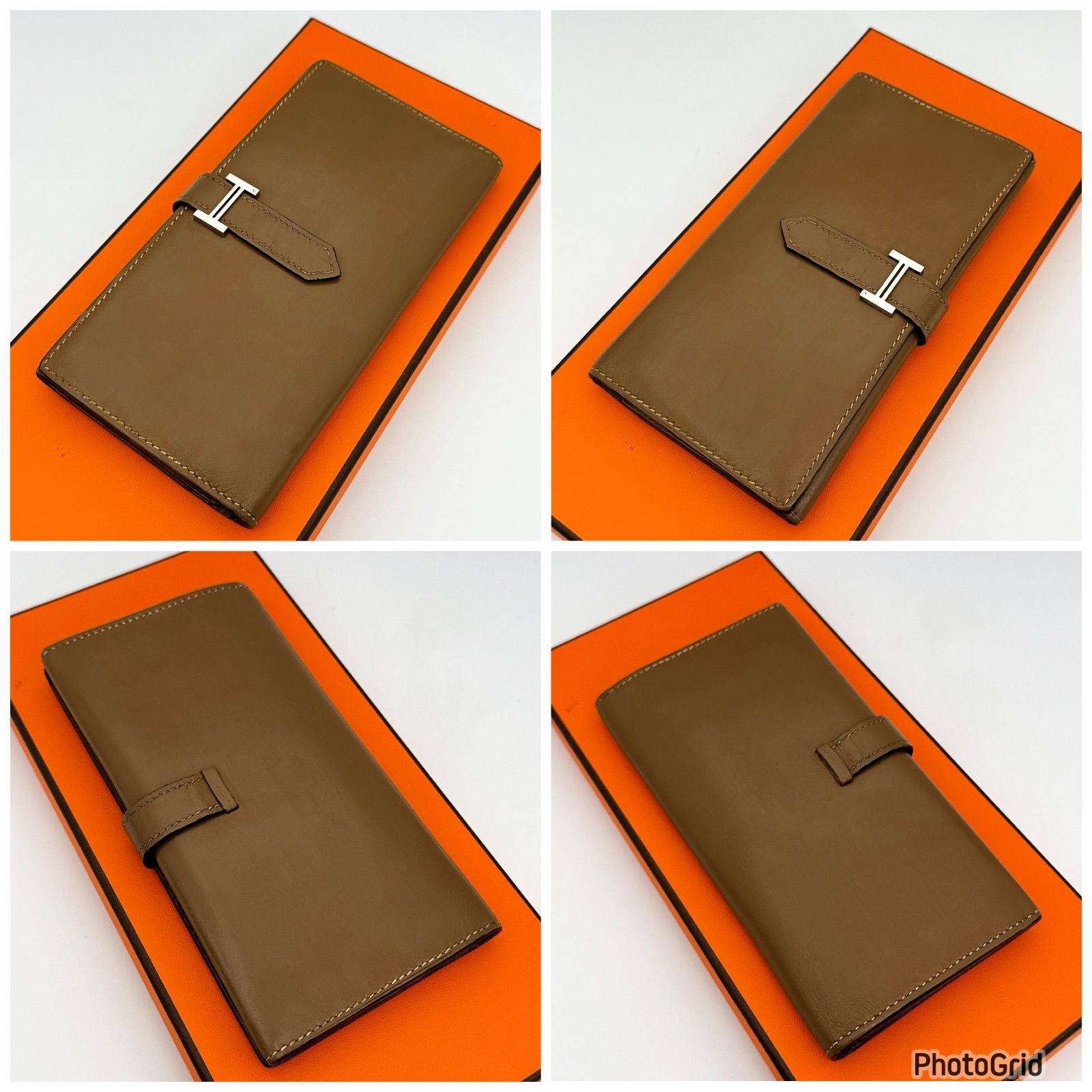 エルメス ベアン デュプリ 三つ折り 財布 ブラウン シルバー金具 ⬜︎L