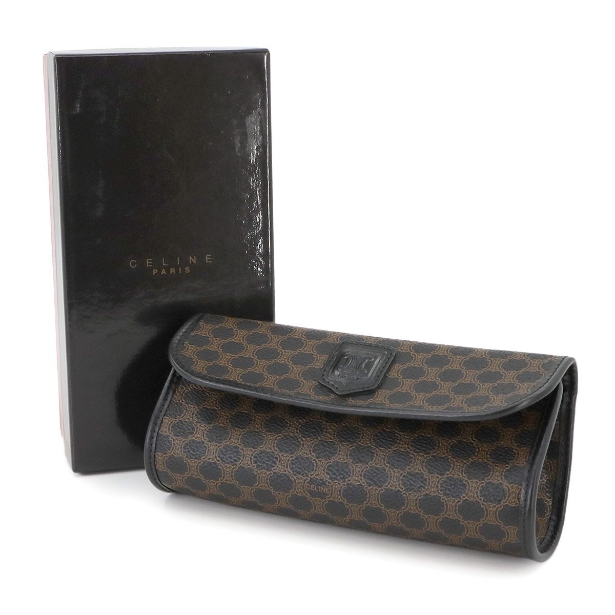美品 セリーヌ CELINE マカダム柄 ポーチ PVC レザー ブラック