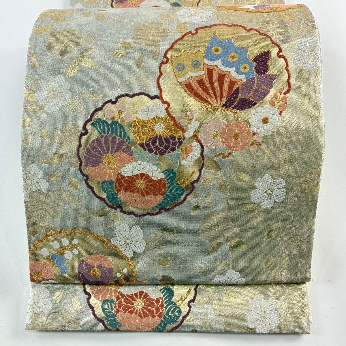 袋帯 秀品 雪輪 蝶 唐織 箔 銀色 六通 正絹 【中古】 - メルカリ