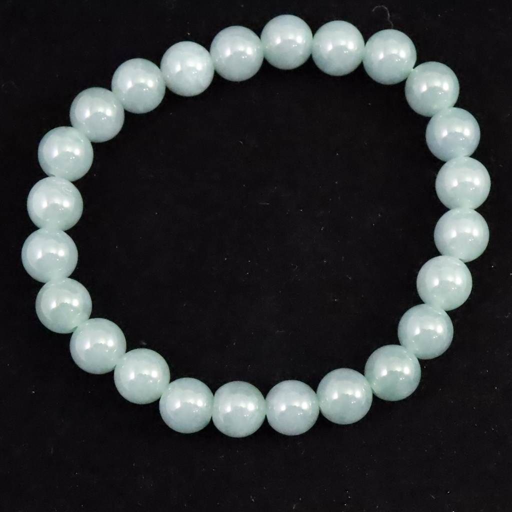 グアテマラ産 マンサーノ翡翠 ブルージェダイト 青翡翠 7.5mm玉 ブレスレット 19.6g 榎本通商28264