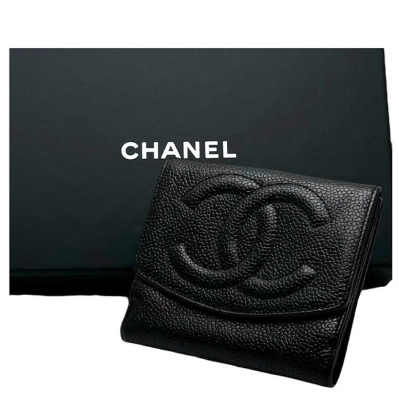 新品未使用】CHANEL シャネル キャビアスキン Wホック 二つ折り財布  