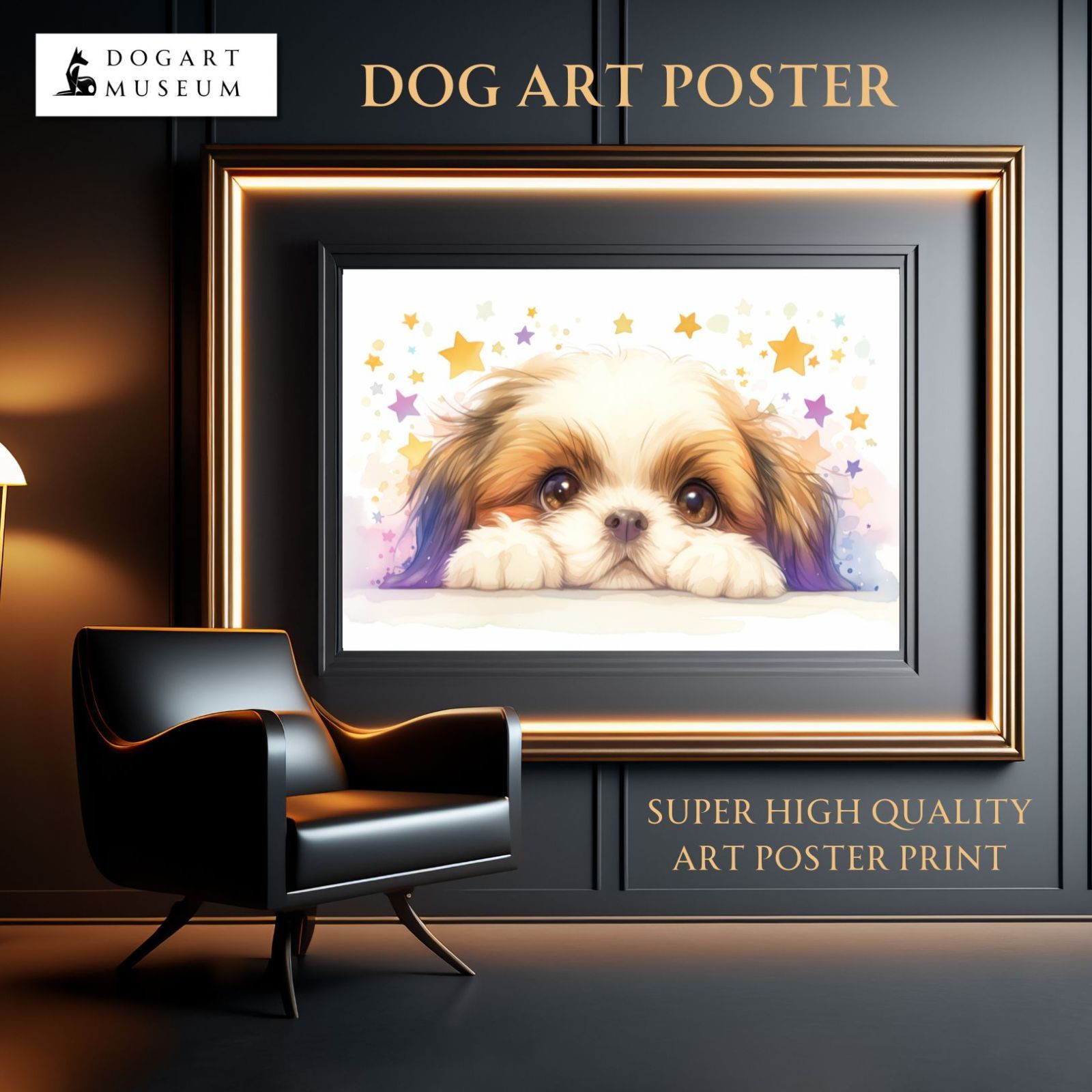 【The Starry Dog（星降る犬） - シーズーの子犬 No.2】ジークレー版画＊名入れOK！星・スター・かわいい・子犬・アートポスター・犬の絵・犬の絵画・犬のイラスト