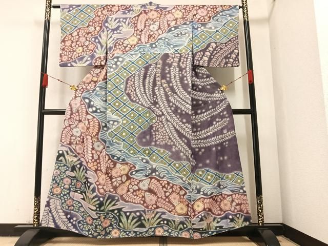 平和屋着物○訪問着 絞り 辻が花 金通し地 正絹 逸品 AAAZ7676ph