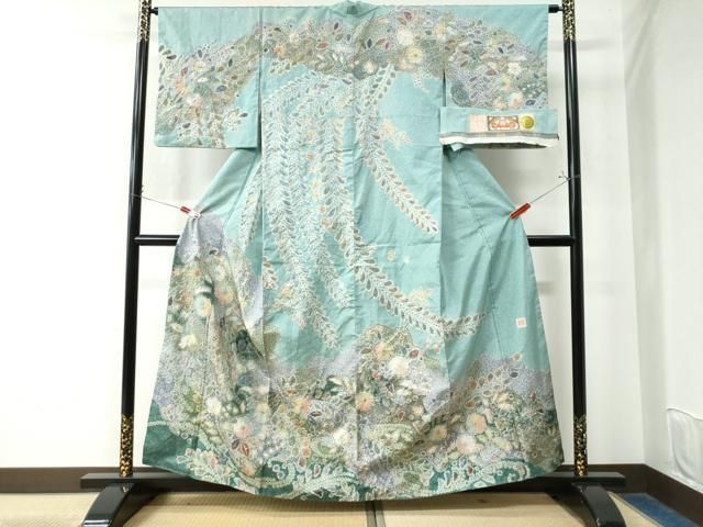 平和屋着物○藍染作家 喜多野良造 本場染大島紬 訪問着 流水草花文