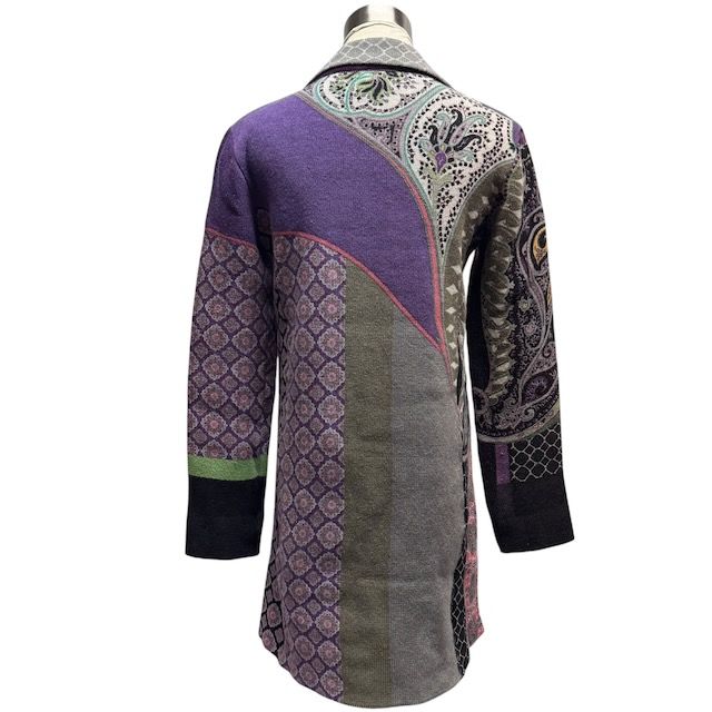 【美品】ETRO イタリア製　ペイズリー柄　リネン　シルクコート　XL 大きい エトロ ETRO ダブル ニットコート ペイズリー柄 総柄 ウール