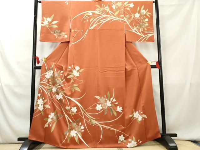 平和屋着物○訪問着 作家物 紬地 手描き 草花文 正絹 逸品 DAAV1442tw