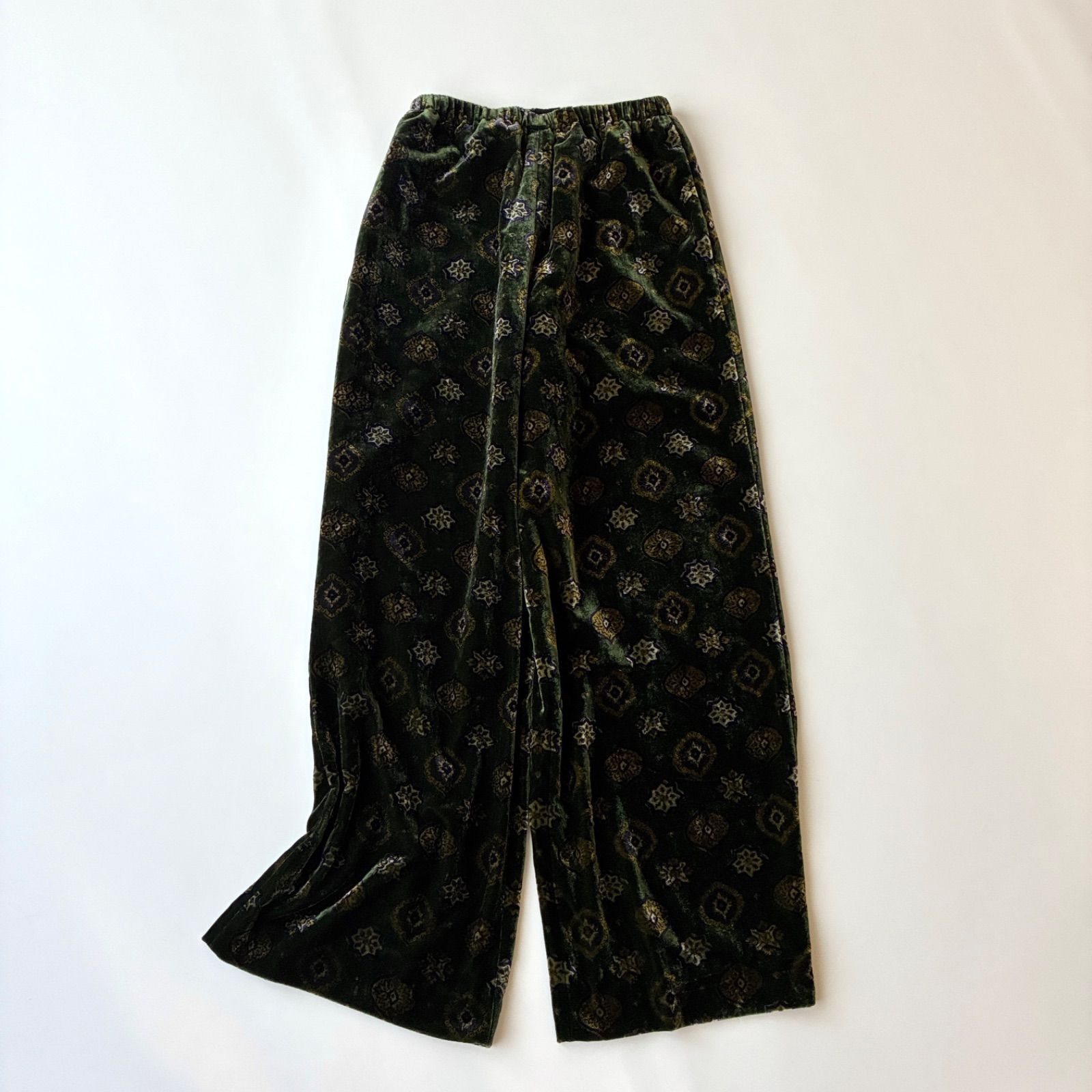 2025 BEAUTY-YOUTH UNITED ARROWS ビューティアンドユースユナイテッドアローズ ベルベット プリントパンツ ベロア グリーン カーキ S イージーパンツ 秋冬