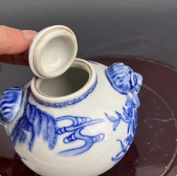 青花人物物語双獅耳蓋缶 茶道具 景徳鎮 陶磁器 装飾品 現代工芸品 美術品 置物 青花人物物語双獅耳蓋缶 茶道具 景徳鎮 陶磁器 装飾品 現代工芸