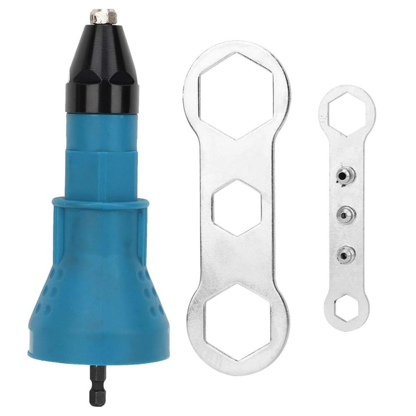 Color:ブルー リベッター 工具 リベットガンアダプター 電動リベッター 電動リベットナットガン 合金鋼 ナットリ リベット 工具 六角レンチ付き コードレスドリル用 2.4mm 3.2mm 4.0mm 4.8mm (ブルー