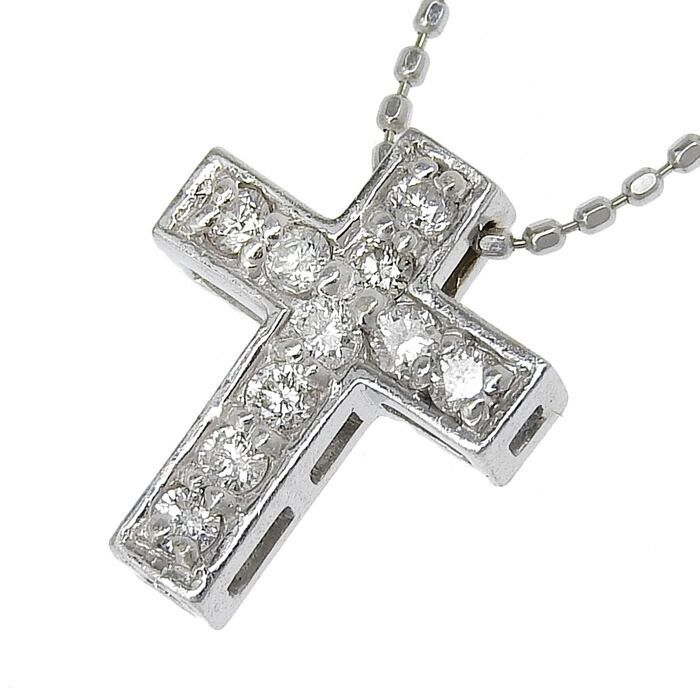K18WG ダイヤモンド 十字架 クロス ネックレス 0.12ct 11P 【公式通販】