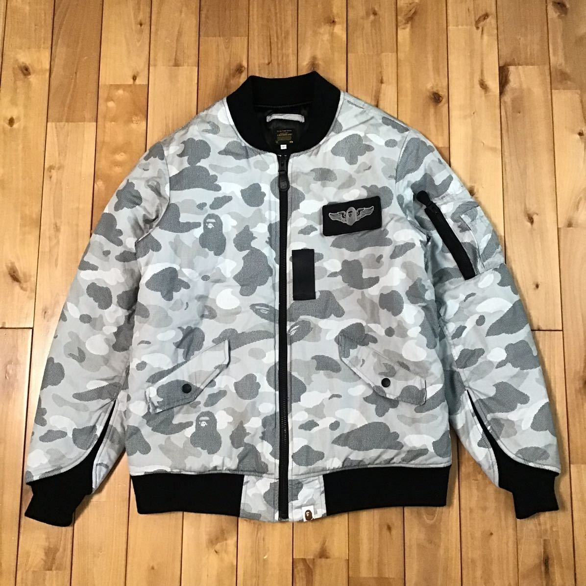 DOT CAMO MA-1 Bomber Jacket Lサイズ グレー a bathing ape BAPE