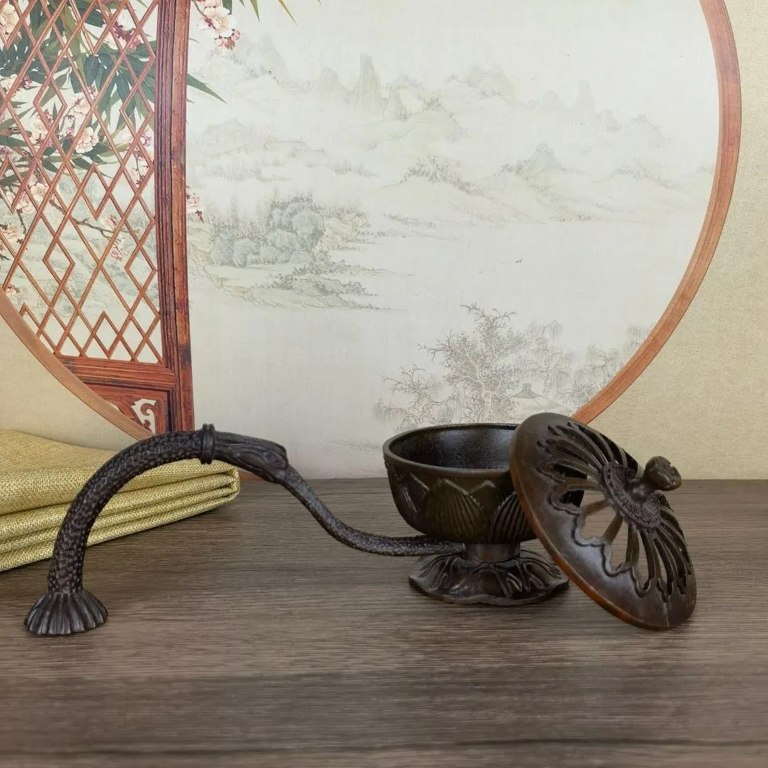銅 細工 香炉 手持ち蓮華炉 盤香炉 装飾品 工芸品 置物 美術品・アンティーク・コレクション 銅 細工 香炉 手持ち蓮華炉 盤