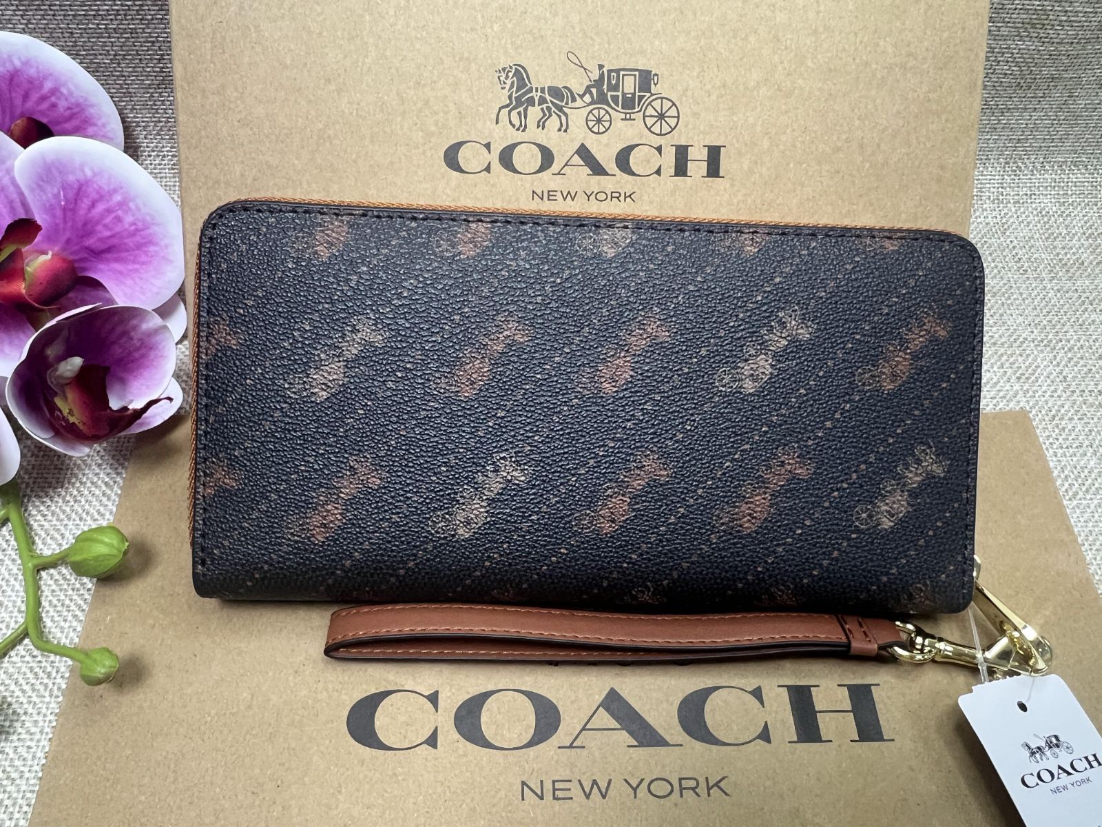 COACH 長財布 コーチ 財布 シグネチャー馬車柄 ロング ジップ