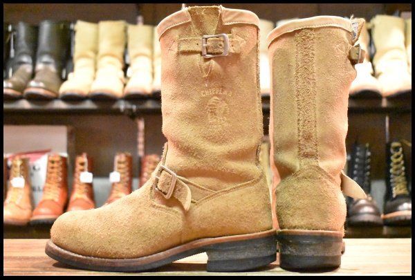ベージュ スエード 　チペワ　黒タグ　エンジニアブーツ 9E 良品 黒タグ】Chippewa チペワ サンドスエード エンジニア