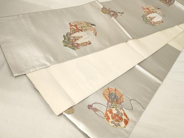 平和屋着物●西陣　とみや織物謹製　とみや帯　六通柄袋帯　能舞　人物吉祥文　金糸　引箔　正絹　逸品　未使用　CAAX0550yk 平和屋着物○西陣 とみや織物謹製 とみや帯 六通柄袋帯 能舞 人物吉祥