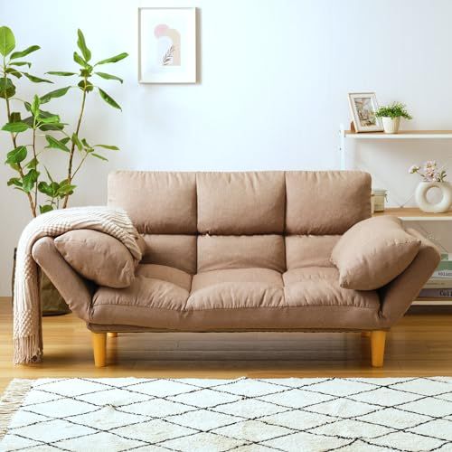 ドウシシャ ワイドカウチソファ 2人用ゆったりソファ 想像以上のふかふか座り心地 小物収納に便利なポケット付き 肉厚クッション2個付き 背もたれと肘掛けにリクライニング機能 寝れる オシャレ ファブリック 高座椅子 WCS-BE