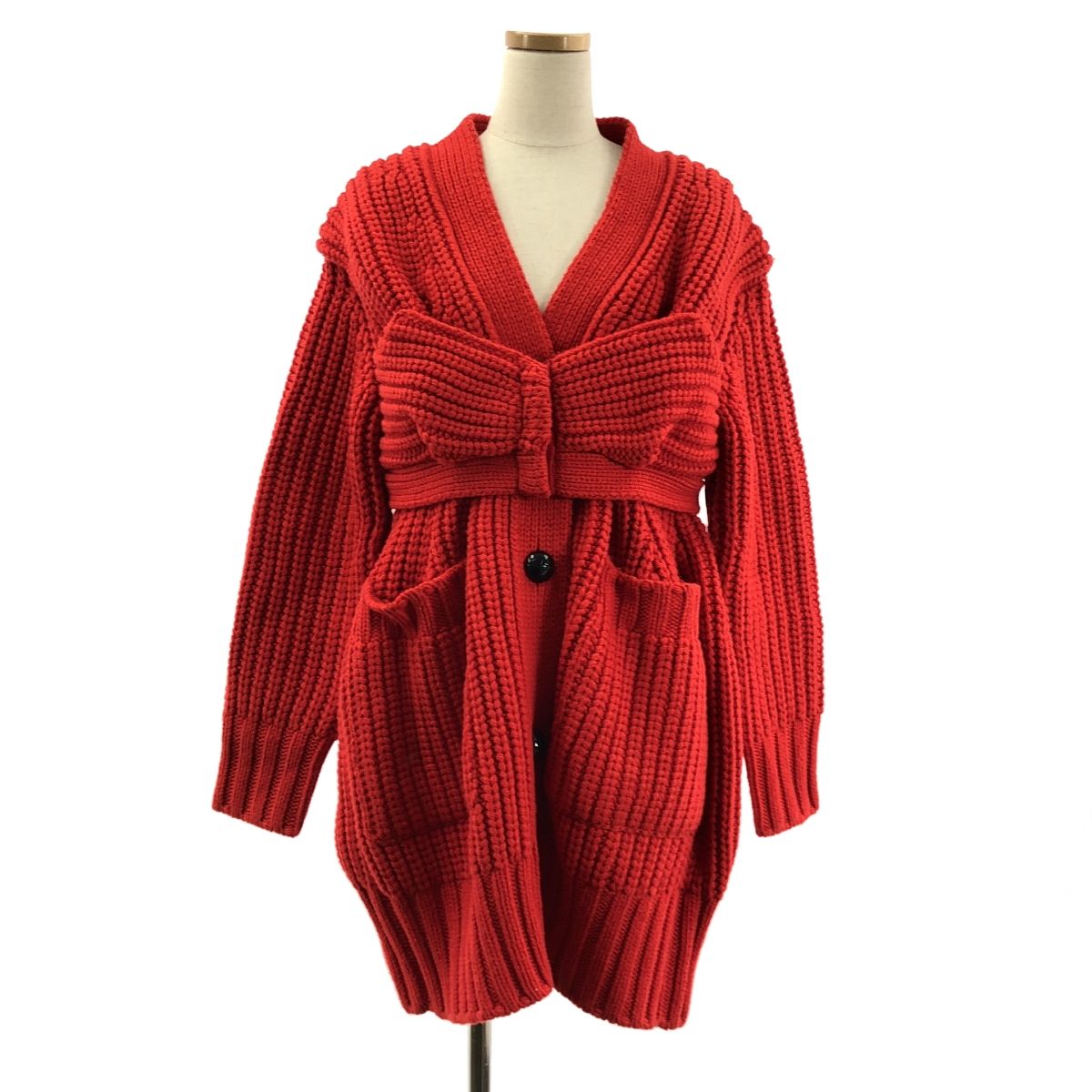 sacai | サカイ | 2025AW | ウール エルボーパッチ リブ ニット ロングカーディガン | 1 | レッド | レディース