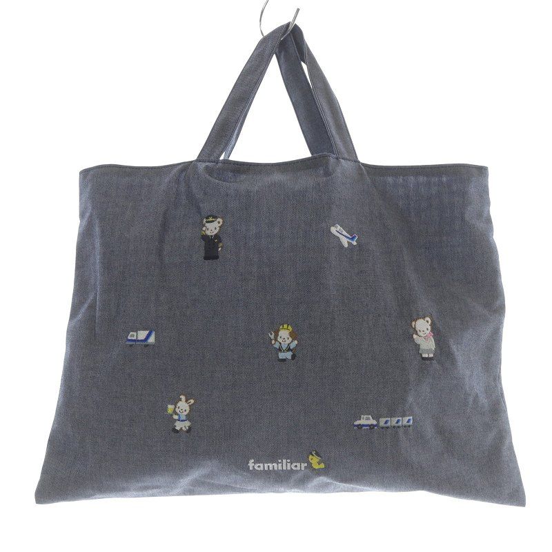 ファミリア familiar ANA 刺繍 レッスンバッグ ハンドバッグ グレー 未