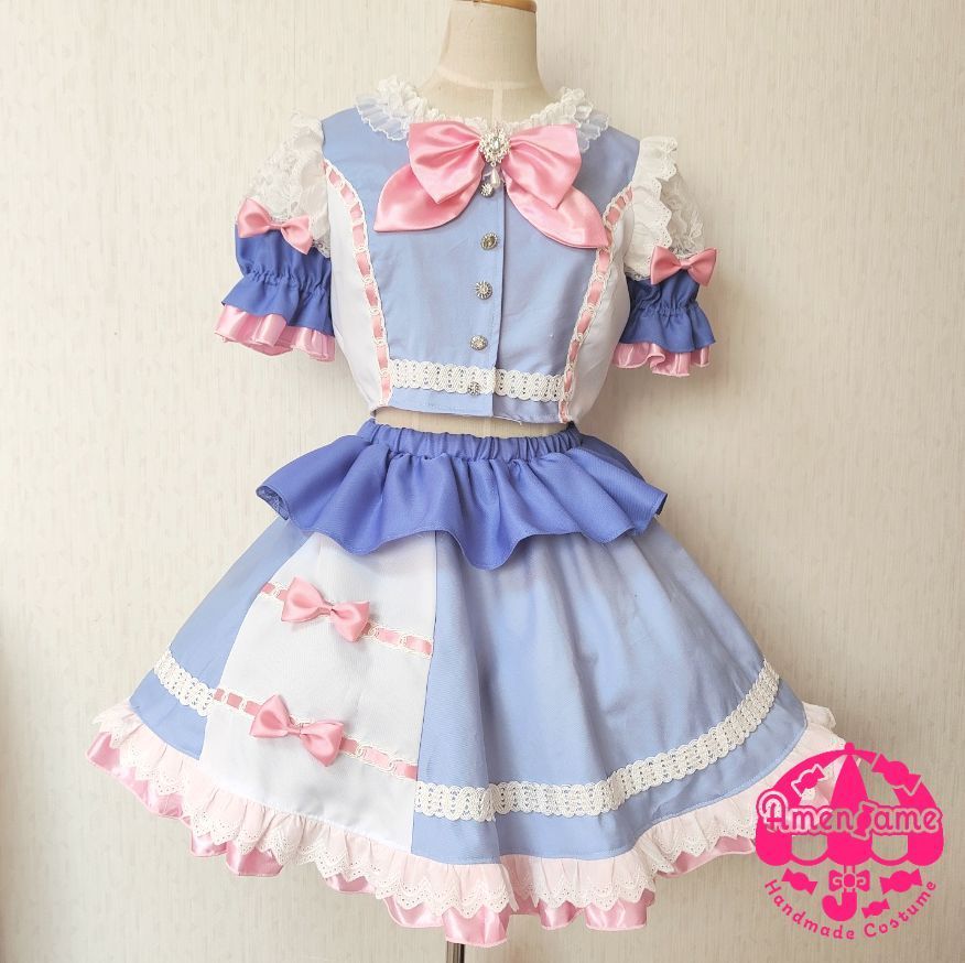 ハンドメイド アイドル衣装 ピンク×水色 アイドル衣装 水色×白