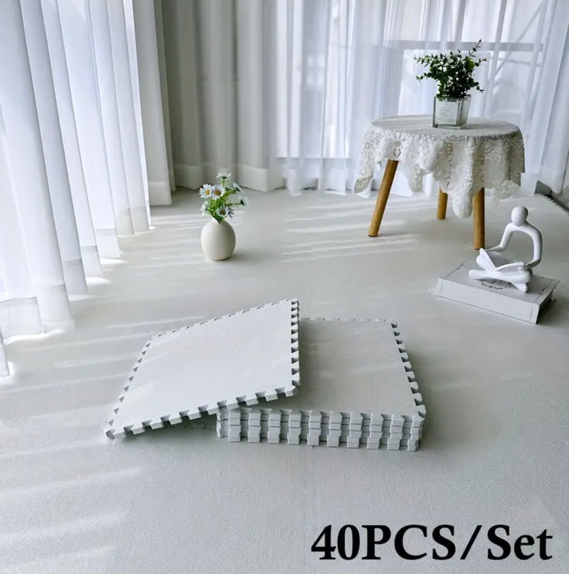 ジョイントマット マット 大判 インテリア 3畳 4畳 6畳 3畳用 厚手 30 x 30 cm 40枚 リネンフォームプレイマット インターロッキングカーペットスクエア ソフトパズルフォームマット 床保護ヨガ