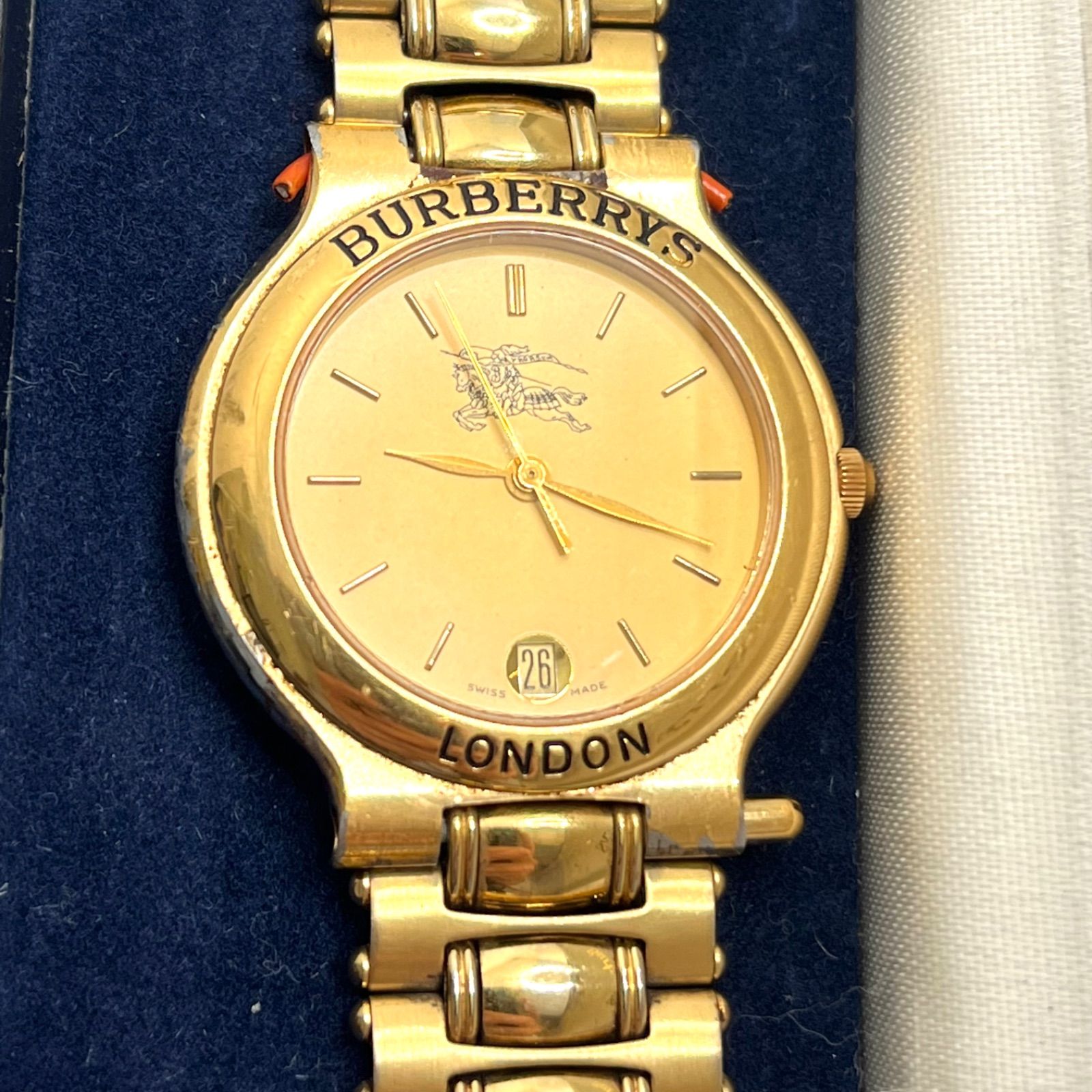 【動作確認OK】Burberrys London バーバリーロンドン クォーツ時計 ゴールドカラー 金色 メンズ レディース ノバチェック ビンテージ  格安