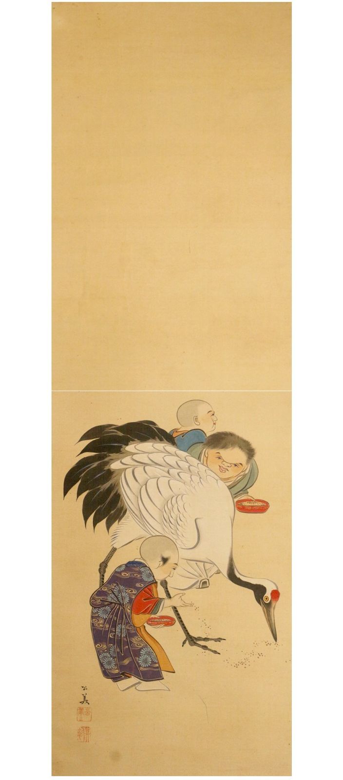 【真作】掛軸　菊に小禽図　花鳥画　秋の風趣　日本画　繊細な筆致の逸品　S62 真作】掛軸 菊に小禽図 花鳥画 秋の風趣 日本画 繊細な筆致の