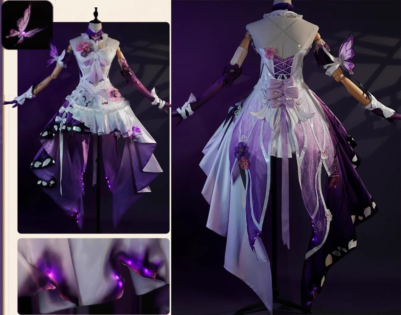 五次元 高品質 ウイッグ 髪飾り パニエ 耳飾り 発光蝶飾り付き発光右腕の蝶 発光スカートの裾 崩壊 スターレイル キャストリス コスプレ 衣装 St BJ0927ML03