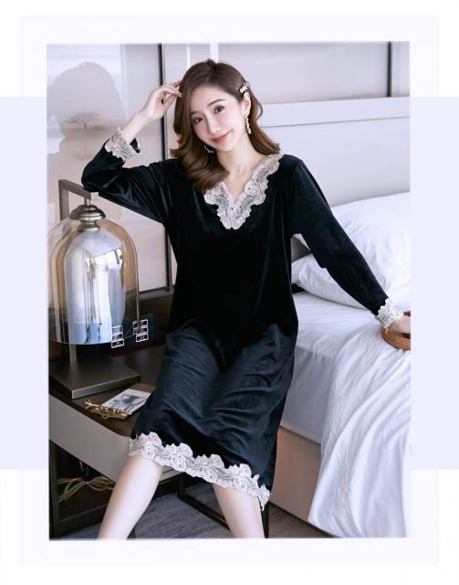種類12：画像1/L レース ベルベット風 ロング ルームウェア パジャマ