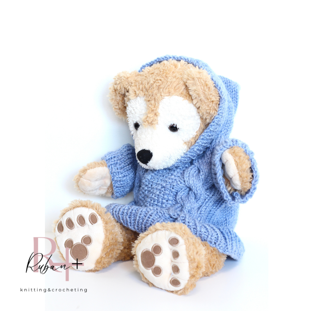 メルカリshops ダッフィー ハンドメイド 服 コスチューム アランセーター フード付 ブルー