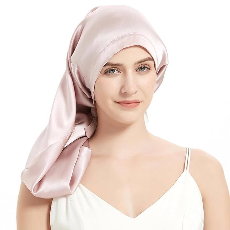 [KOZMOZ] ナイトキャップ シルク100% ロングヘア用 6Aランク シルクキャップ 筒型 ヘアケア パサつき 予防 枝毛 抜け毛 ヘアケア 保湿 ゴムタイプ 就寝用 60CM ヘアキャップ