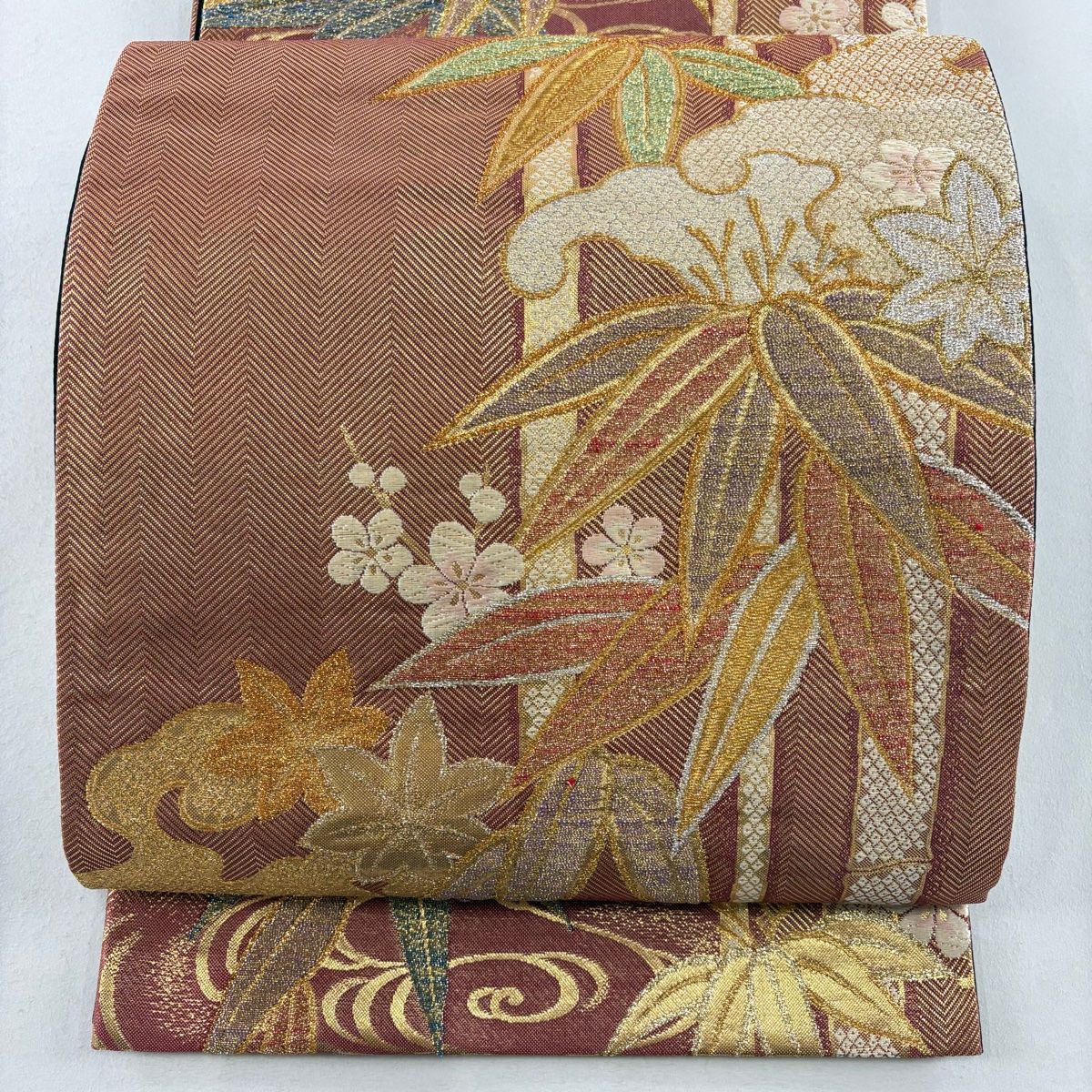 袋帯 美品 秀品 竹 梅 金銀糸 箔 茜色 六通 正絹 【中古】 - メルカリ