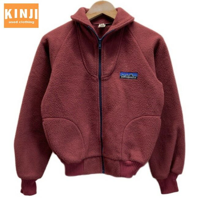 patagonia フリース 80s 80年代 ジャケット スタンダードカラー フルジップ ラグラン 無地 ワンポイント ブランドロゴ アウトドア 古着