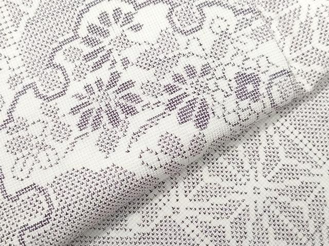 平和屋着物○本場大島紬 白大島 9マルキ 雪輪草花文 正絹 逸品