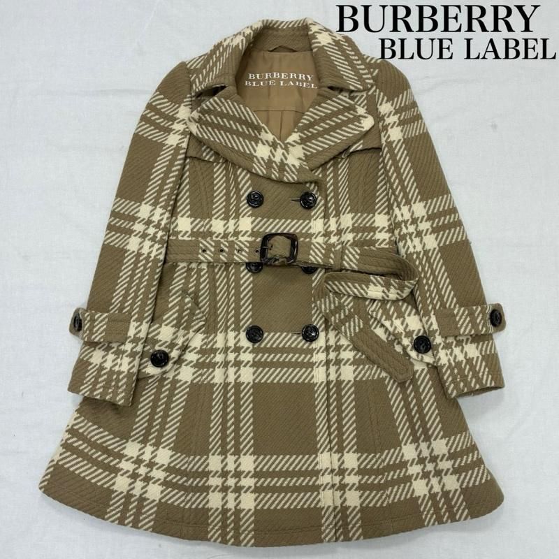BURBERRY BLUE LABEL バーバリー ブルーレーベル コート トレンチコート ナイロン混 ウール ダブル トレンチコート チェック E1B26-601-40