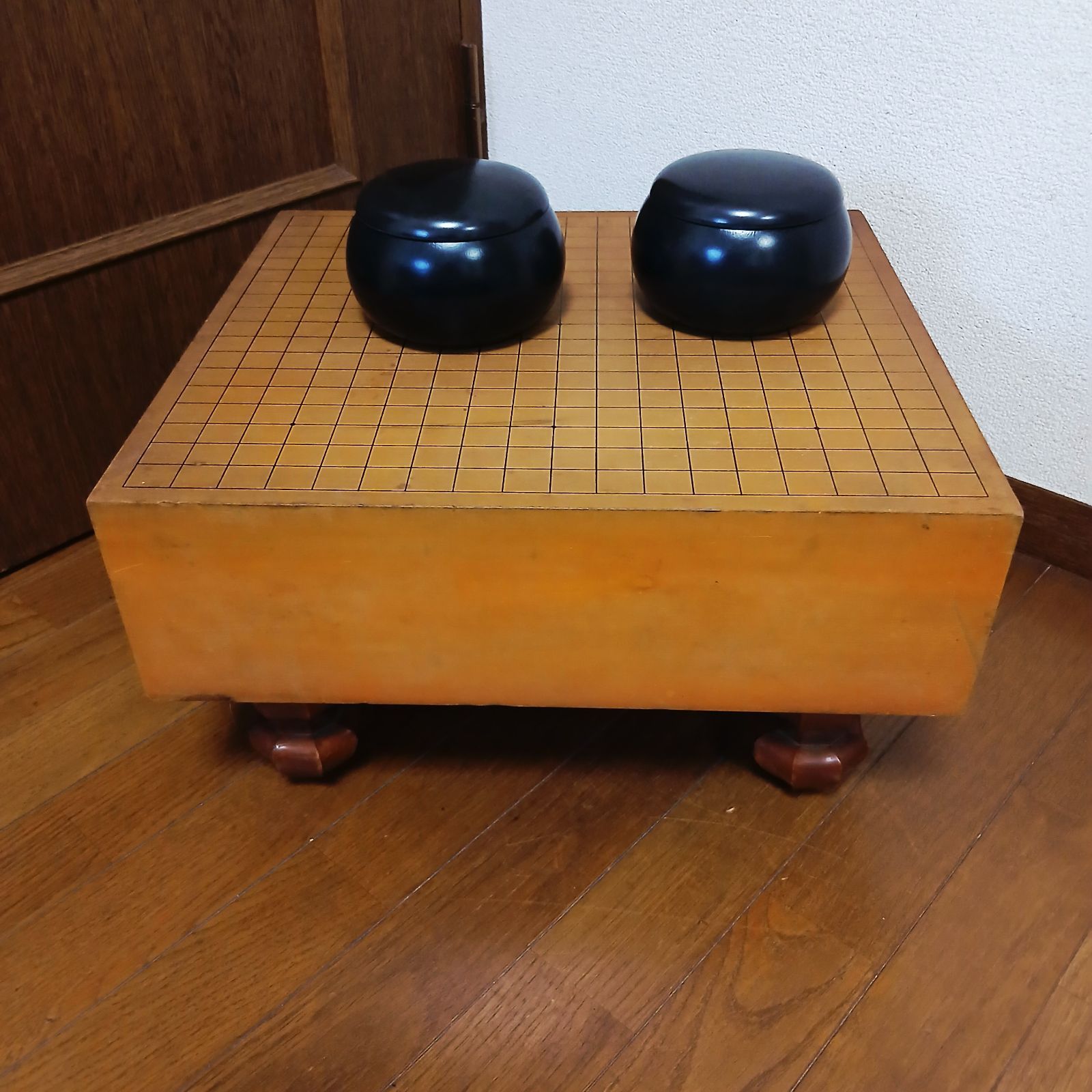 囲碁盤 木製 碁石2個付き 木製囲碁盤セット 碁石付き 約45cm 囲碁