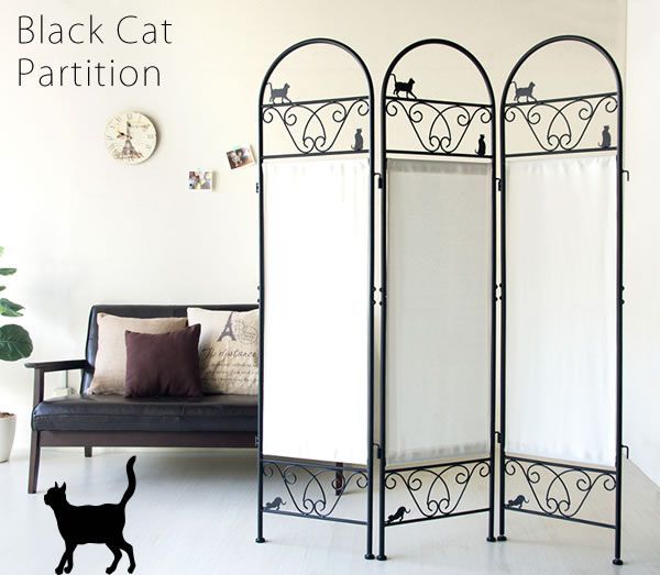 パーテーション 衝立 幅40cm 猫柄 3連 スチール ファブリック生地 アジャスター付き リビング 店舗 インテリア家具 MARWIL-DEMENAGEMENTS_CH