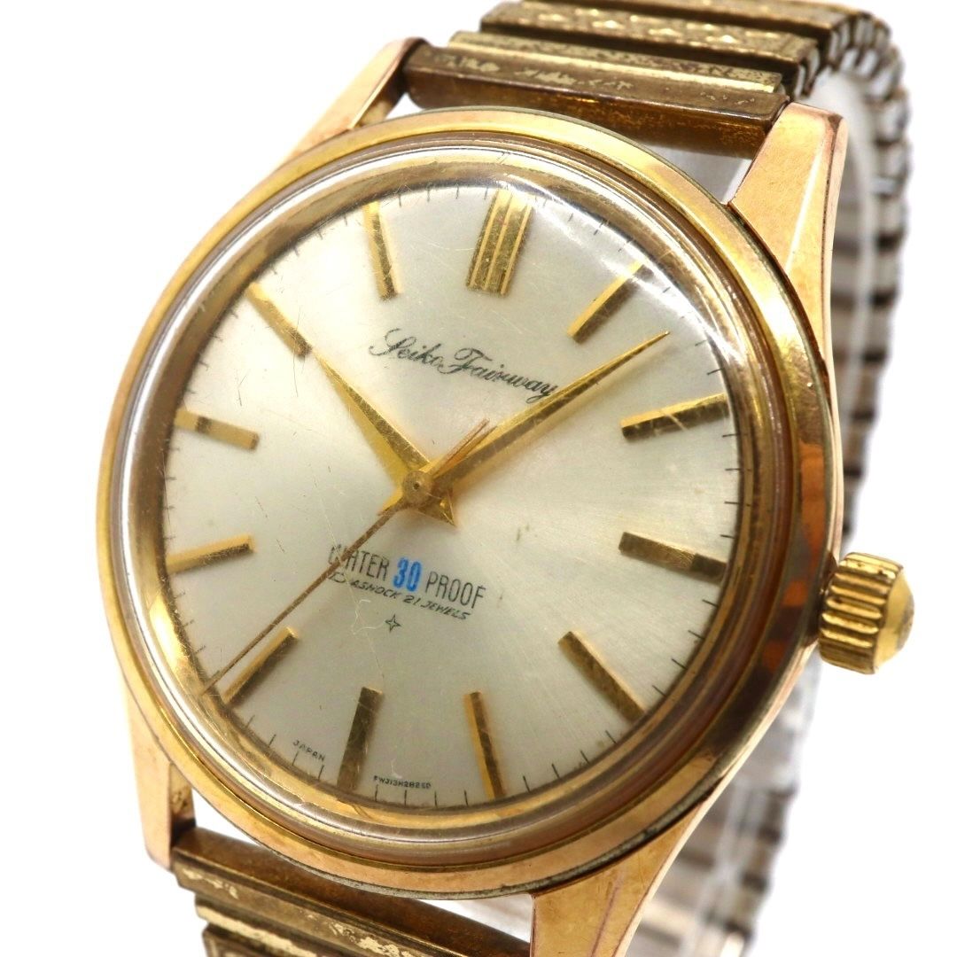 稼働品 seiko セイコー セイコーシャ クロノス J13048 自動巻き 21石 腕時計 メンズ ゴールド シルバー文字盤 ヴィンテージ アナログ アンティーク クラシックデザイン Diashock 昭和レトロ 日本製 WATER PROOF G4